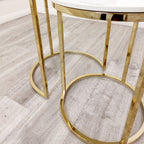 Cato Nest of 2 Tall Gold End Coffee Tables with Polar White Sintered Stone Tops