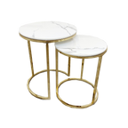 Cato Nest of 2 Tall Gold End Coffee Tables with Polar White Sintered Stone Tops