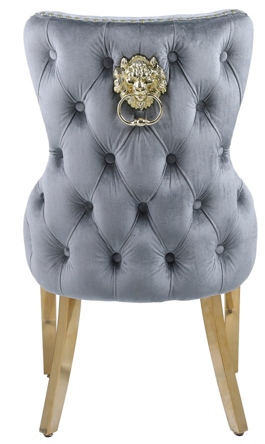 Victoria Grey Gold Lion Knocker Dining Chair