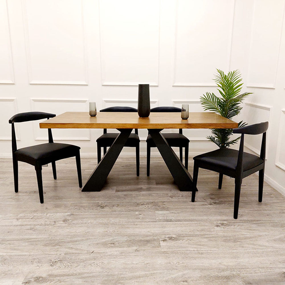Axel 1.8M Dining Table Solid wood top with Matt Black Metal Legs
