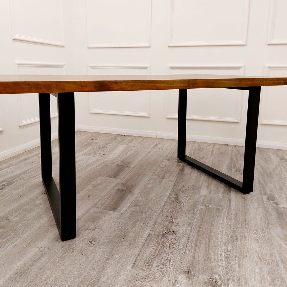 Freya 1.8M Dining Table Solid Dark Pine wood with Matt Black Metal Legs