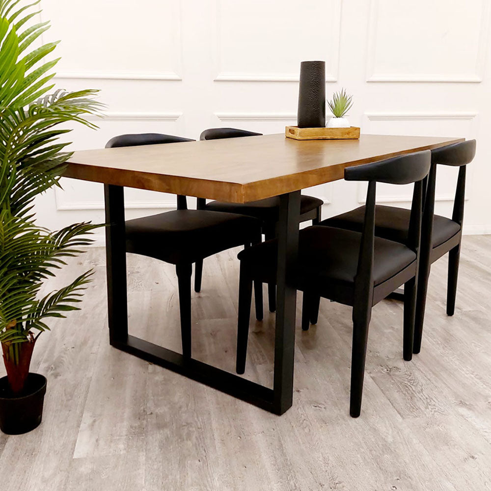 Freya 1.8M Dining Table Solid Dark Pine wood with Matt Black Metal Legs