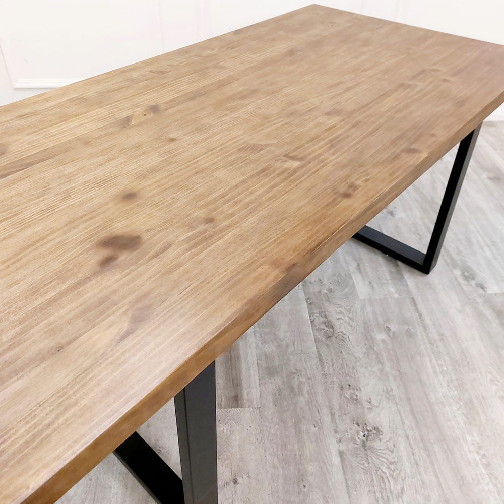 Freya 1.8M Dining Table Solid Dark Pine wood with Matt Black Metal Legs