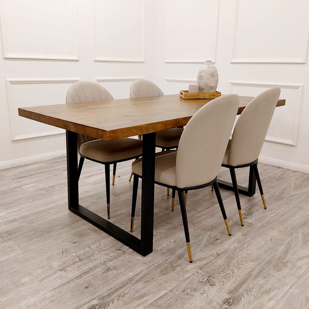Freya 1.8M Dining Table Solid Dark Pine wood with Matt Black Metal Legs