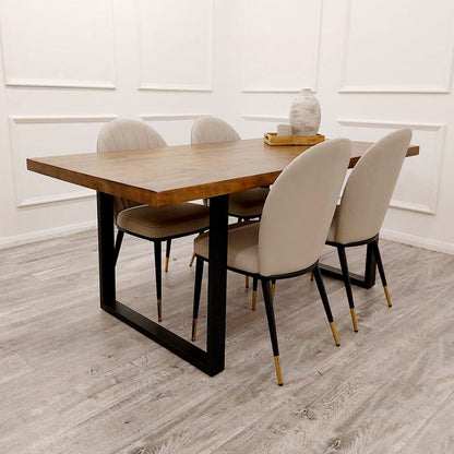 Freya 1.8M Dining Table Solid Dark Pine wood with Matt Black Metal Legs
