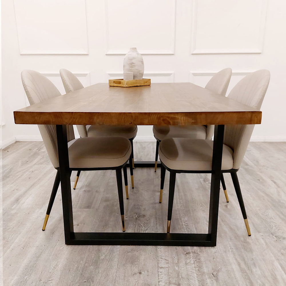 Freya 1.8M Dining Table Solid Dark Pine wood with Matt Black Metal Legs