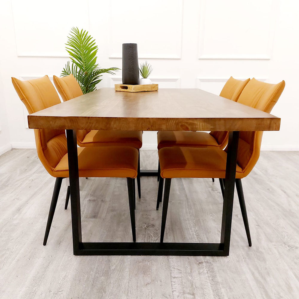 Freya 1.8M Dining Table Solid Dark Pine wood with Matt Black Metal Legs