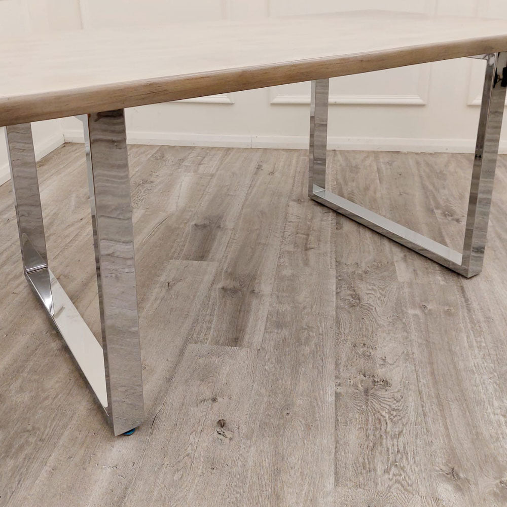 Freya 1.8M Dining Table Solid Light Pine wood with Chrome Metal Legs