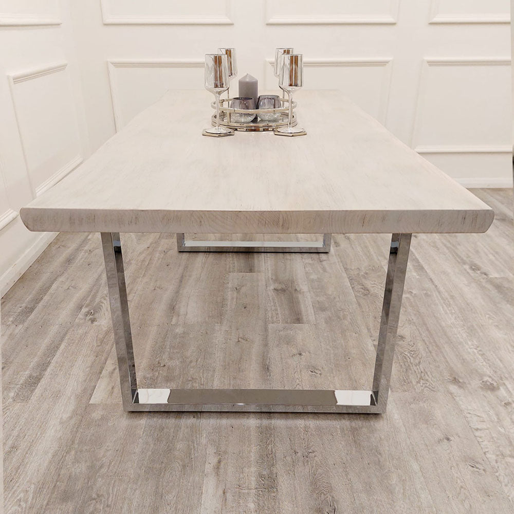 Freya 1.8M Dining Table Solid Light Pine wood with Chrome Metal Legs