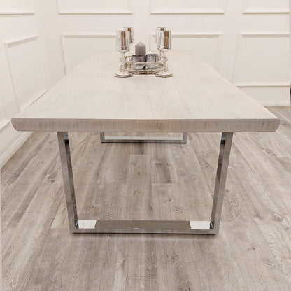 Freya 1.8M Dining Table Solid Light Pine wood with Chrome Metal Legs