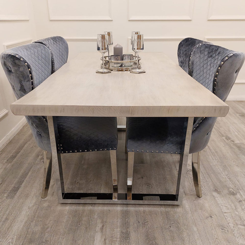 Freya 1.8M Dining Table Solid Light Pine wood with Chrome Metal Legs