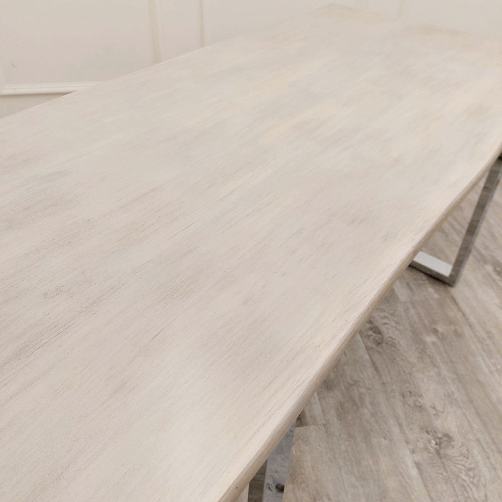 Freya 1.8M Dining Table Solid Light Pine wood with Chrome Metal Legs