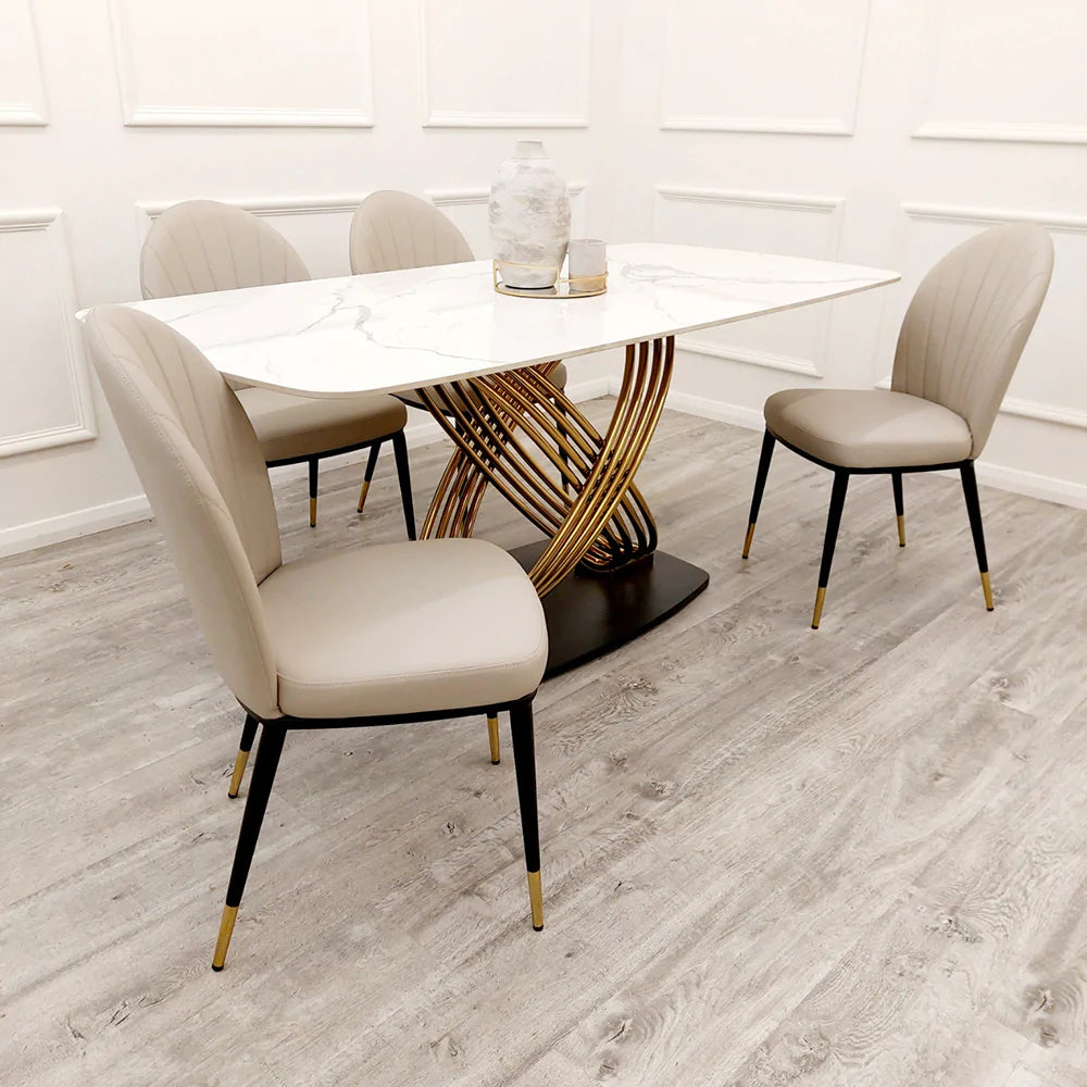 Etta Leather Dining Chair Beige