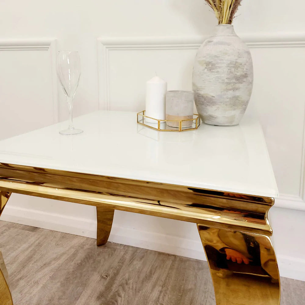Louis Gold Lamp Table with Glass Top (All Colours) 60cm