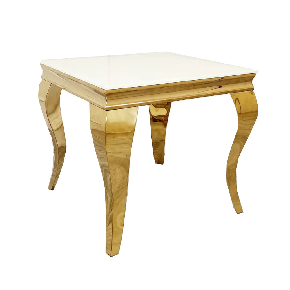 Louis Gold Lamp Table with Glass Top (All Colours) 60cm