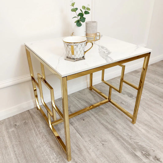 Geo Gold Lamp Table with Polar White Sintered Top