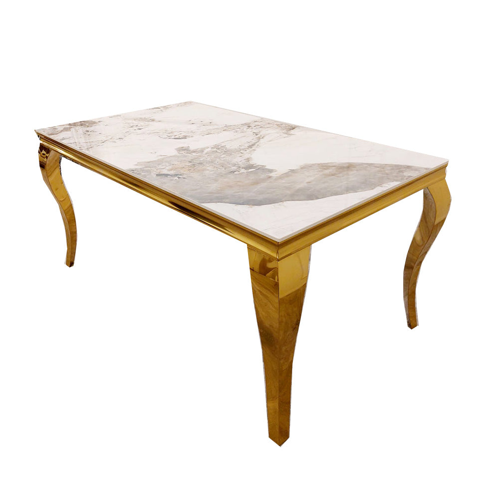 Louis Dining Table Gold with Glass/Sintered Stone Or Marble Top (All Colours) 1.4M