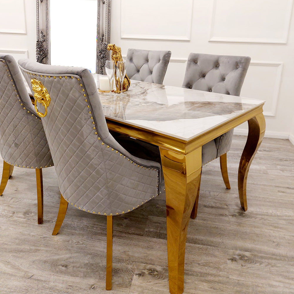 Louis Dining Table Gold with Glass/Sintered Stone Or Marble Top (All Colours) 1.4M