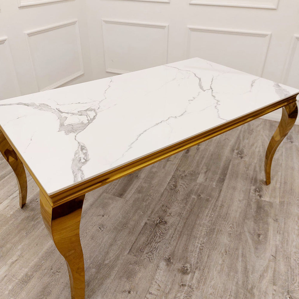 Louis Dining Table Gold with Glass/Sintered Stone Or Marble Top (All Colours) 1.4M