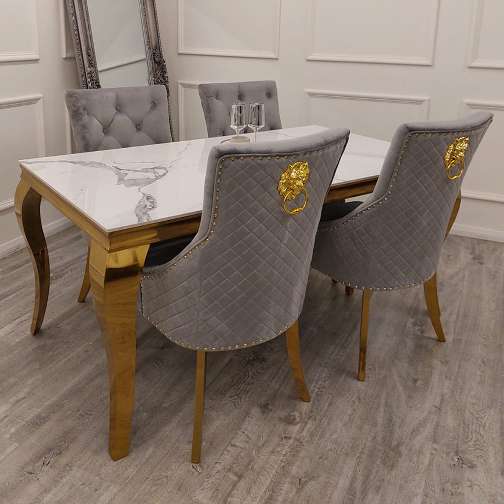 Louis Dining Table Gold with Glass/Sintered Stone Or Marble Top (All Colours) 1.4M