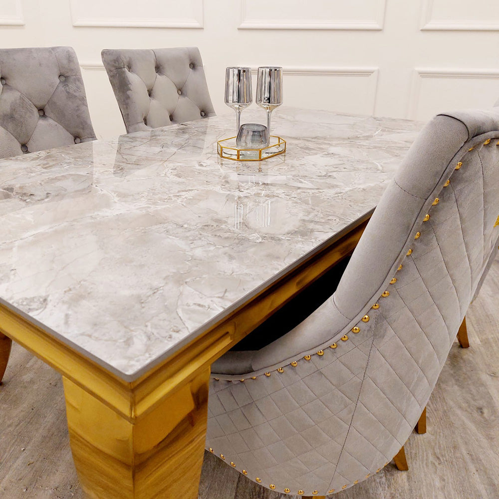Louis Dining Table Gold with Glass/Sintered Stone Or Marble Top (All Colours) 2M