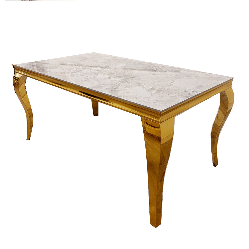 Louis Dining Table Gold with Glass/Sintered Stone Or Marble Top (All Colours) 1.4M