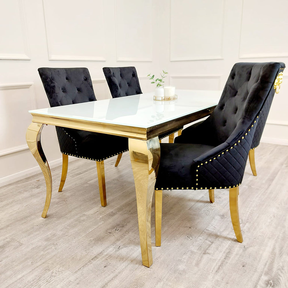 Louis Dining Table Gold with Glass/Sintered Stone Or Marble Top (All Colours) 1.4M