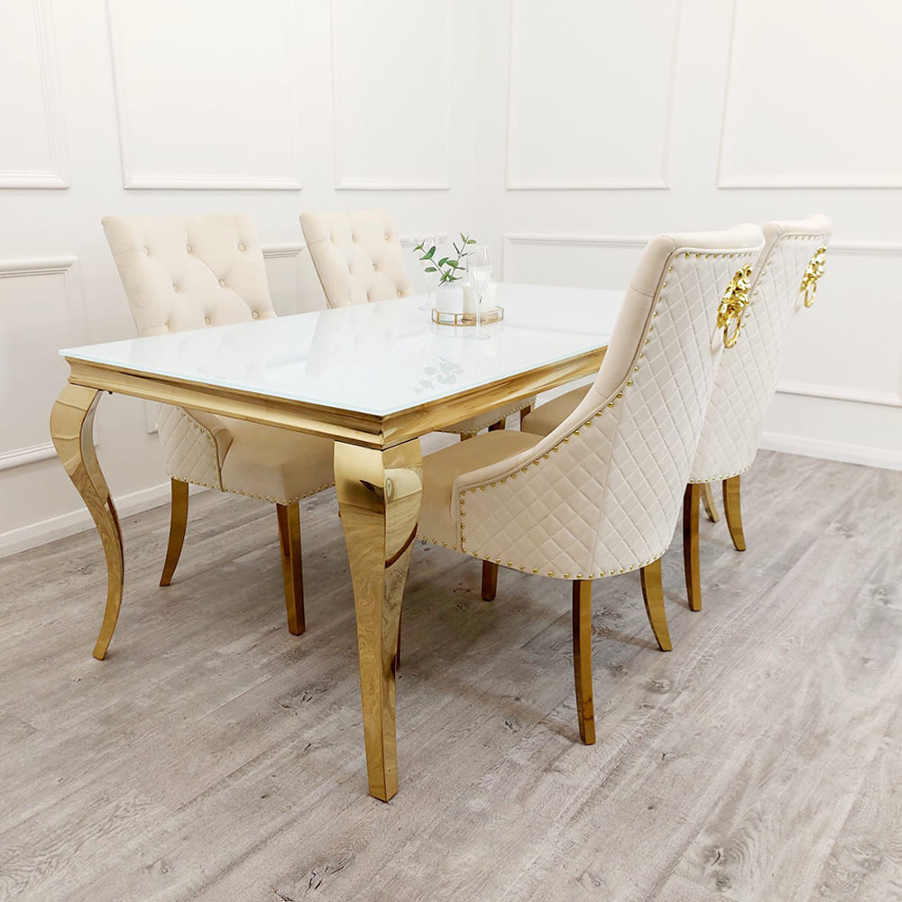 Louis Dining Table Gold with Glass/Sintered Stone Or Marble Top (All Colours) 1.6M