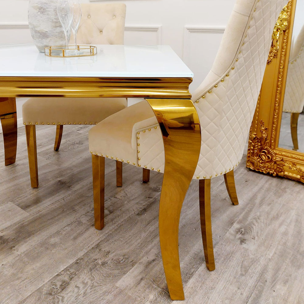 Louis Dining Table Gold with Glass/Sintered Stone Or Marble Top (All Colours) 1M