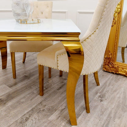 Louis Dining Table Gold with Glass/Sintered Stone Or Marble Top (All Colours) 1M
