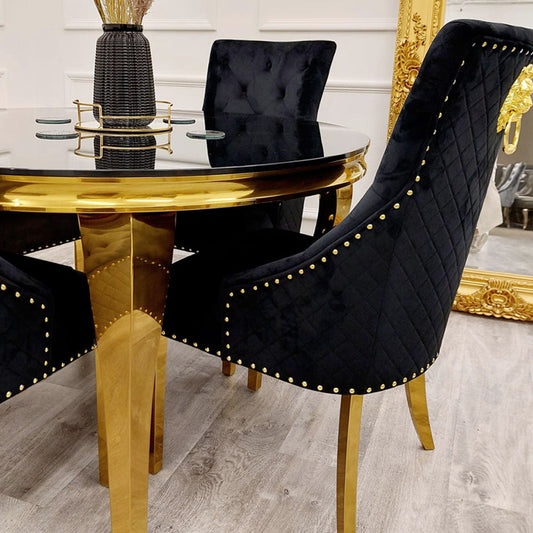 Louis Round Dining Table Gold with Glass/Sintered Stone Or Marble Top (All Colours) 1.3M