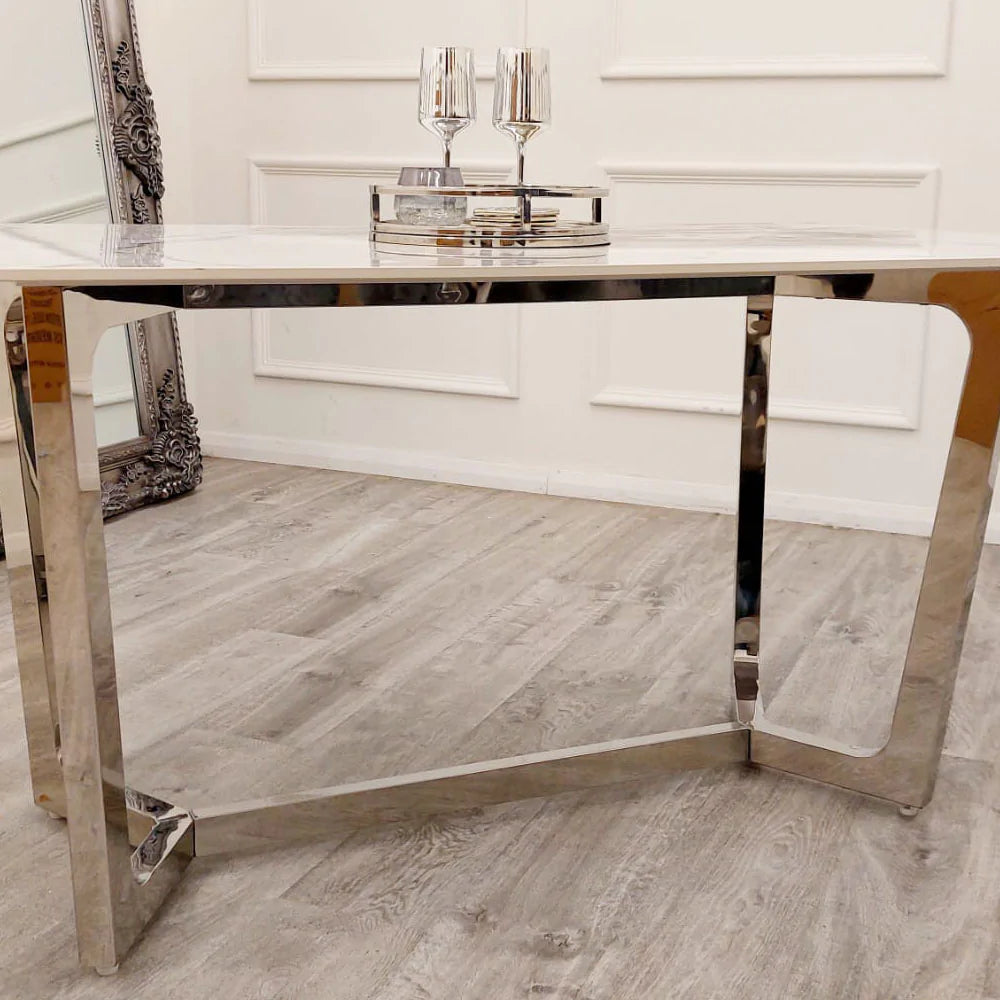 Lucien 1.6M Chrome Dining Table with Polar White Sintered Stone Top