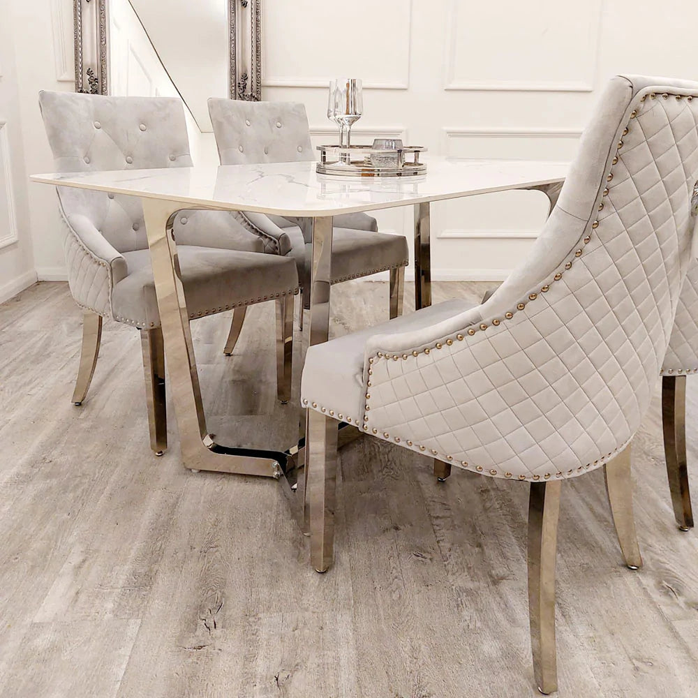 Lucien 1.6M Chrome Dining Table with Polar White Sintered Stone Top