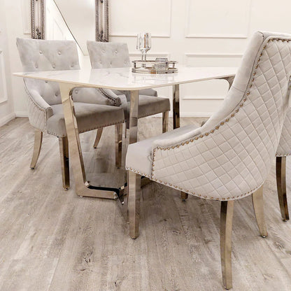 Lucien 1.6M Chrome Dining Table with Polar White Sintered Stone Top