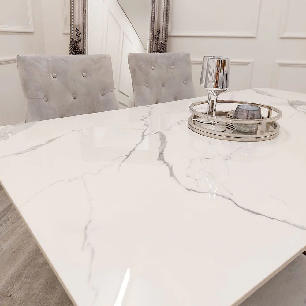 Lucien 1.6M Chrome Dining Table with Polar White Sintered Stone Top