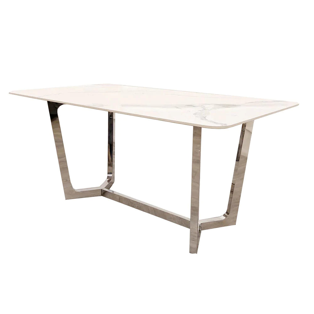 Lucien 1.6M Chrome Dining Table with Polar White Sintered Stone Top