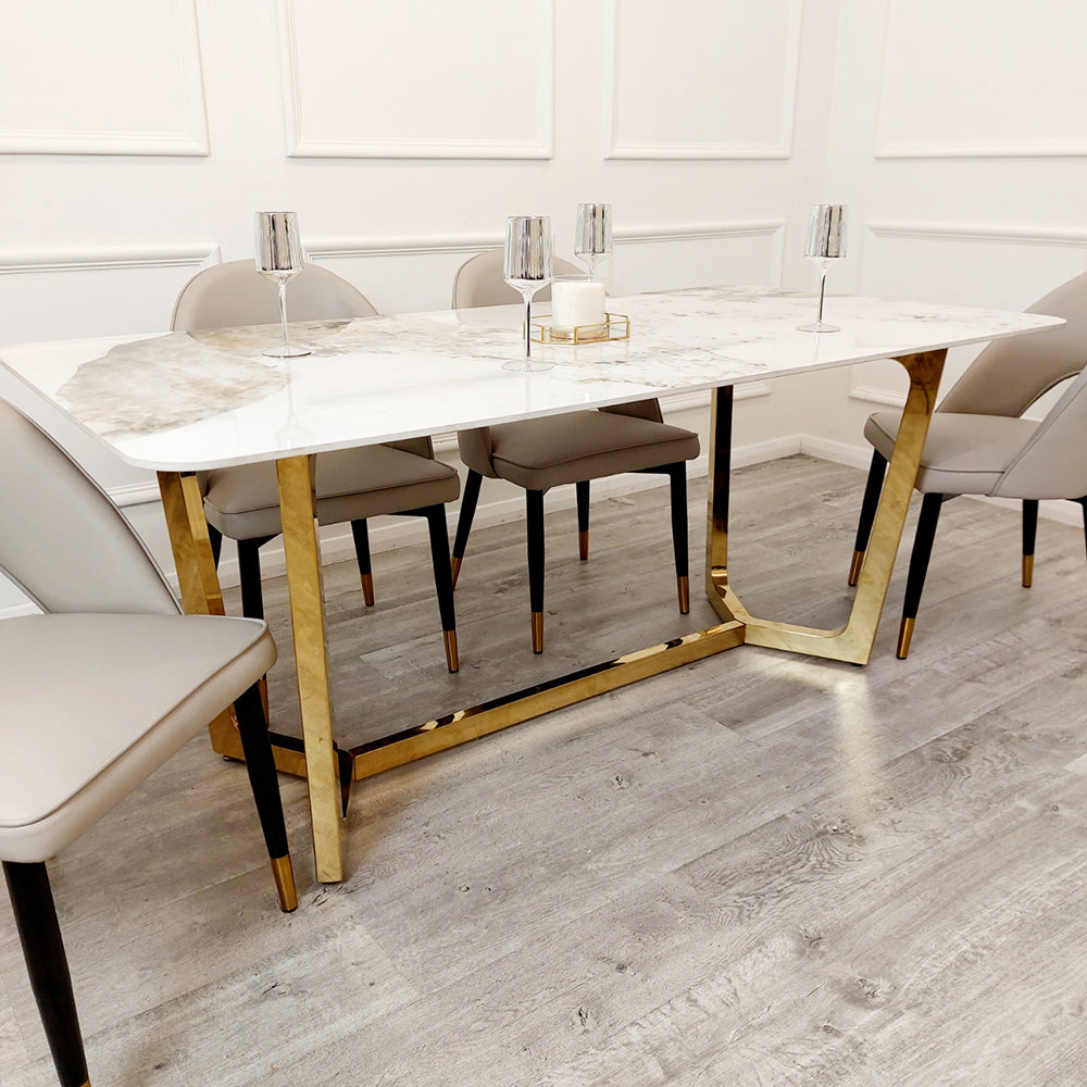 Lucien 1.8M Gold Dining Table with Pandora Gold Sintered Stone Top