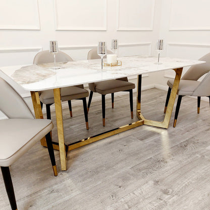 Lucien 1.8M Gold Dining Table with Pandora Gold Sintered Stone Top