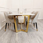 Lucien 1.8M Gold Dining Table with Pandora Gold Sintered Stone Top