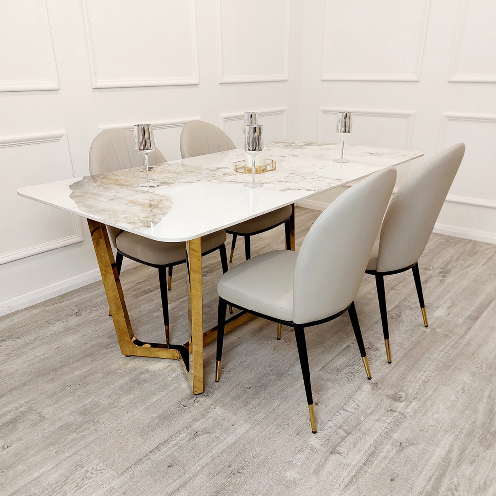 Lucien 1.8M Gold Dining Table with Pandora Gold Sintered Stone Top