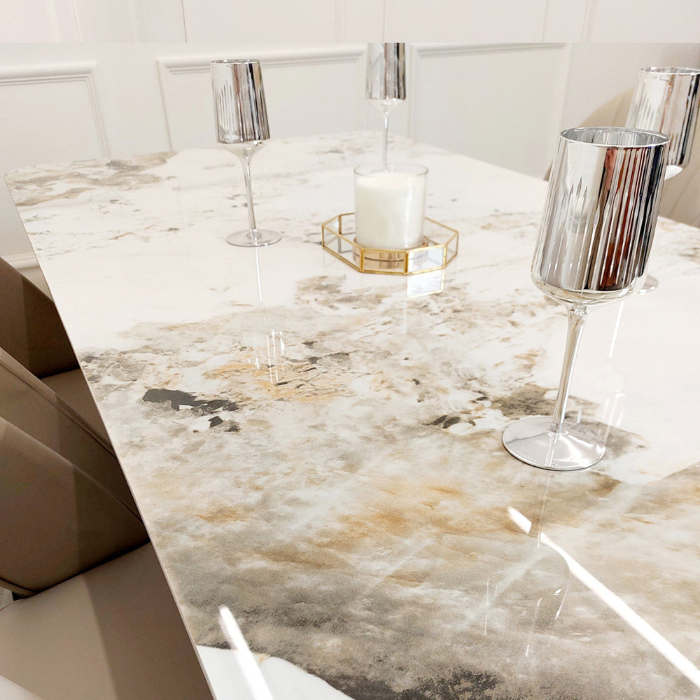 Lucien 1.8M Gold Dining Table with Pandora Gold Sintered Stone Top