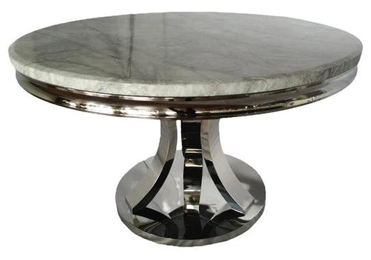 London 130cm Marble & Chrome Round Dining Table - 4 Colours-Esme Furnishings