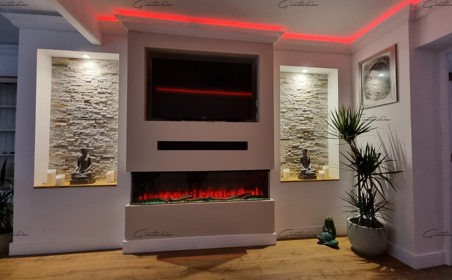 Luvelle - Media Wall - Panoramic 3 Sided Insert - Electric Fire - Black - 50 Inch WIFI Enabled