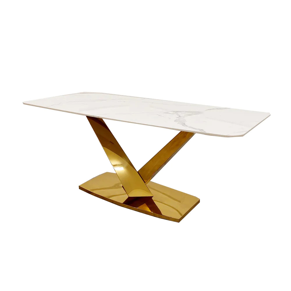Valeo Gold 1.8M Dining Table with Polar White Sintered Stone Top