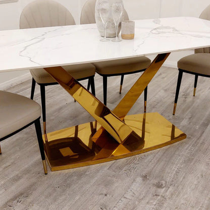 Valeo Gold 1.8M Dining Table with Polar White Sintered Stone Top