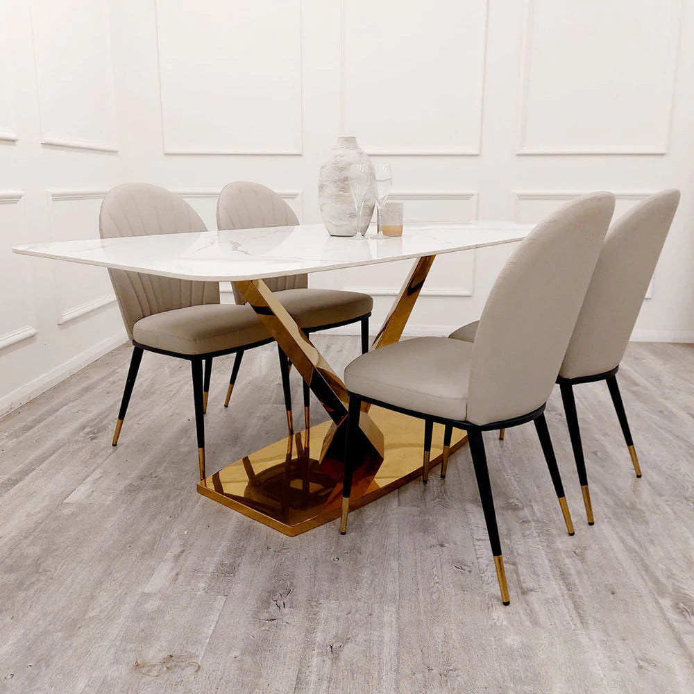 Valeo Gold 1.8M Dining Table with Polar White Sintered Stone Top