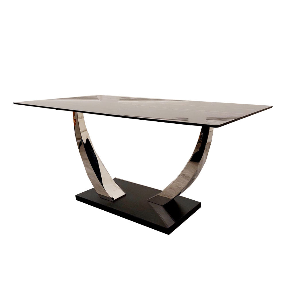 Venus 1.6M Chrome Dining Table with Black Sintered Stone Top