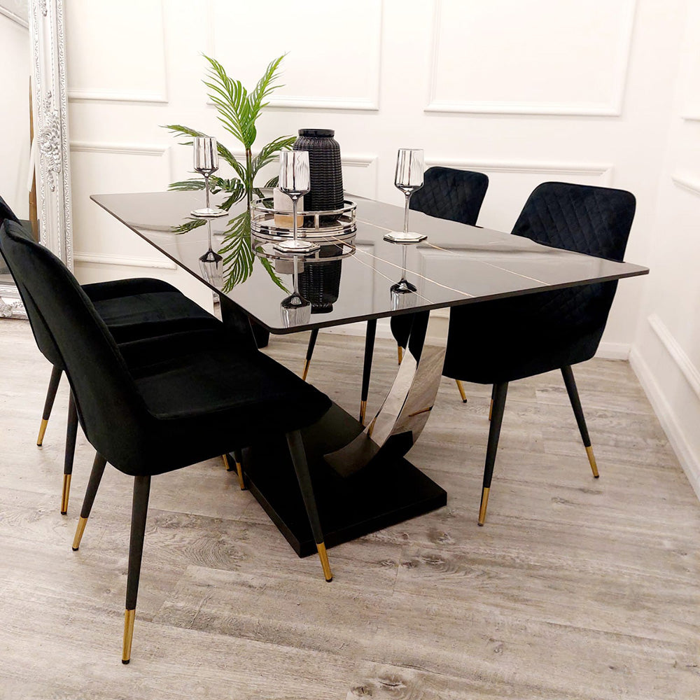 Venus 1.6M Chrome Dining Table with Black Sintered Stone Top