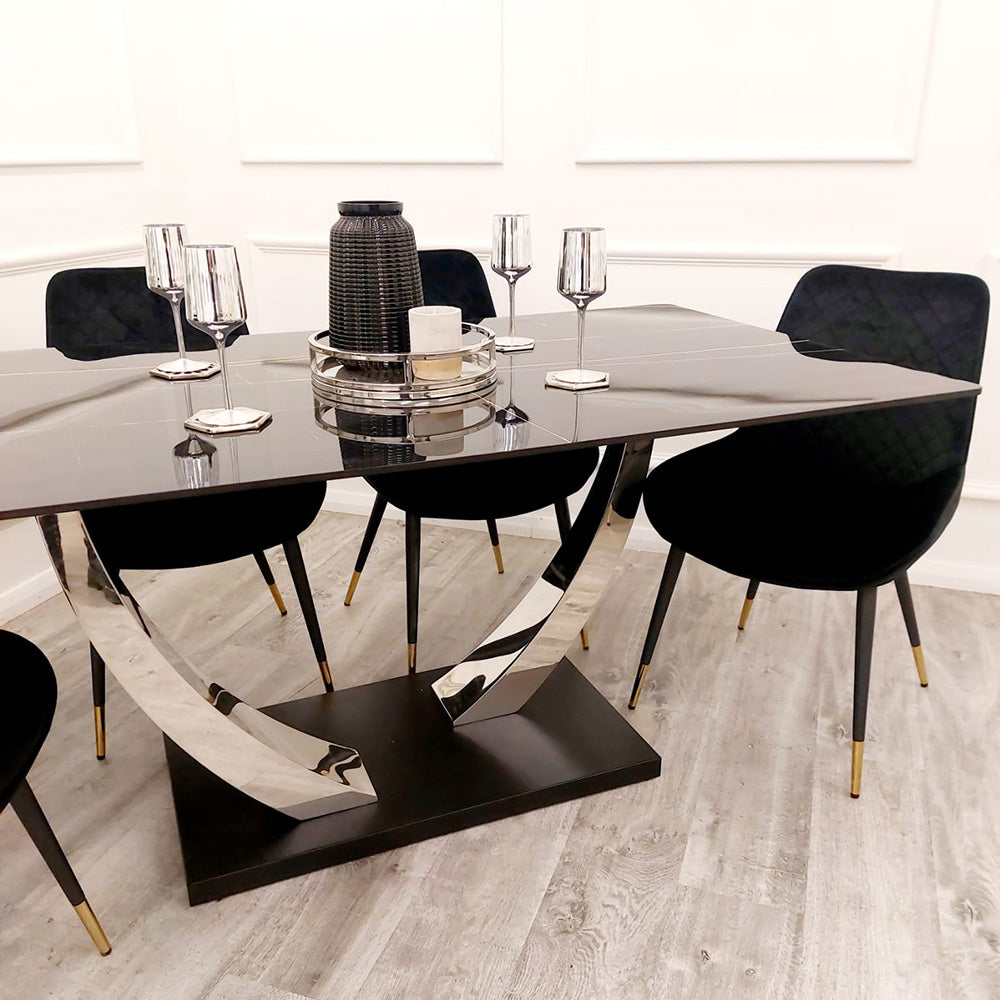 Venus 1.6M Chrome Dining Table with Black Sintered Stone Top