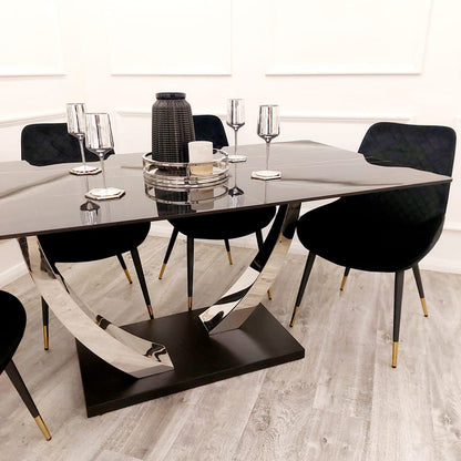 Venus 1.6M Chrome Dining Table with Black Sintered Stone Top